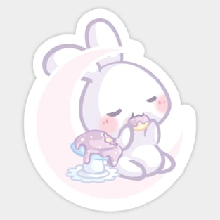 Bunny Sitting on the Moon Eating a Purple Mushroom Cake Sticker